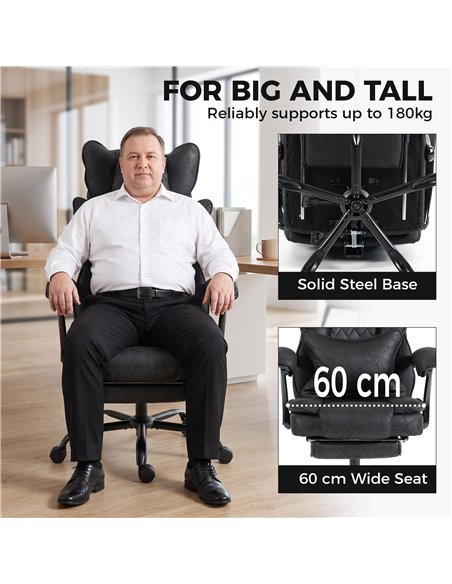 HOMCOM Executive Office Chair, Leathaire Big and Tall Office Chair 180 kg with Wide Seat, Reclining, Lumbar Support, Black - pic 207426 | FastDaddyshop