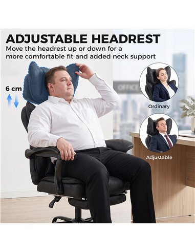 HOMCOM Executive Office Chair, Leathaire Big and Tall Office Chair 180 kg with Wide Seat, Reclining, Lumbar Support, Black
