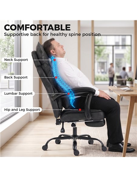 HOMCOM Executive Office Chair, Leathaire Big and Tall Office Chair 180 kg with Wide Seat, Reclining, Lumbar Support, Black - pic 207429 | FastDaddyshop