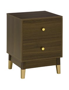 HOMCOM Modern Bedside Cabinet with 2 Drawers, Storage Organiser, Brown and Gold