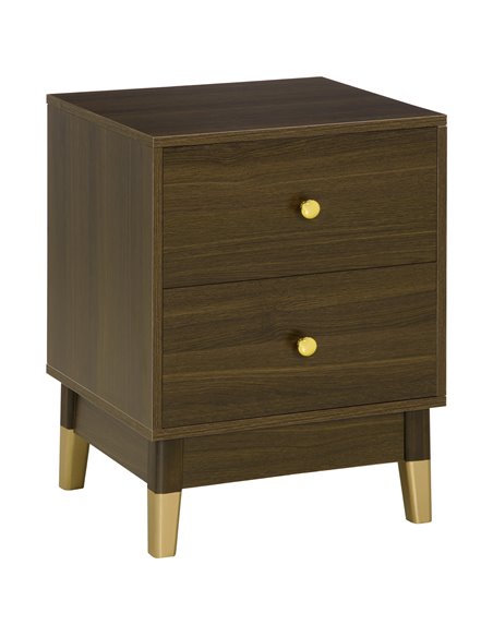 HOMCOM Modern Bedside Cabinet with 2 Drawers, Storage Organiser, Brown and Gold - pic 20743 | FastDaddyshop