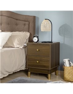 HOMCOM Modern Bedside Cabinet with 2 Drawers, Storage Organiser, Brown and Gold 2