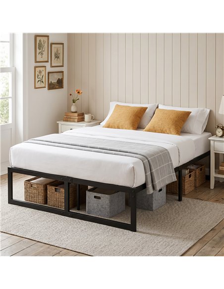 HOMCOM 4ft Small Double Bed Frame with Underbed Storage and Steel Slat Support, 32.5 cm Height, Noise-Free, Black - pic 207442 | FastDaddyshop