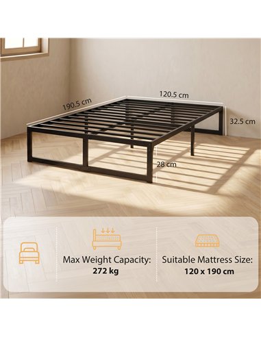 HOMCOM 4ft Small Double Bed Frame with Underbed Storage and Steel Slat Support, 32.5 cm Height, Noise-Free, Black