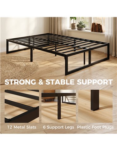 HOMCOM 4ft Small Double Bed Frame with Underbed Storage and Steel Slat Support, 32.5 cm Height, Noise-Free, Black