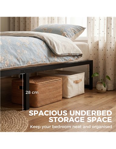 HOMCOM 4ft Small Double Bed Frame with Underbed Storage and Steel Slat Support, 32.5 cm Height, Noise-Free, Black