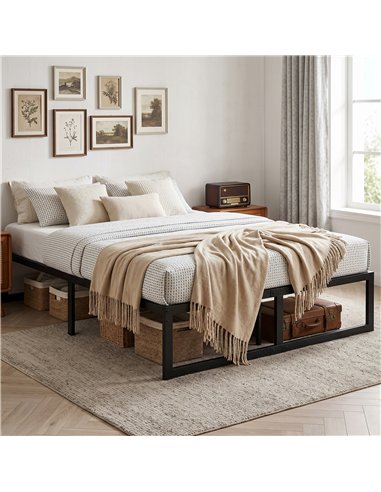 HOMCOM 4ft Small Double Bed Frame with Underbed Storage and Steel Slat Support, 32.5 cm Height, Noise-Free, Black