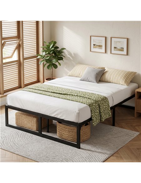 HOMCOM 4ft Small Double Bed Frame with Underbed Storage and Steel Slat Support, 32.5 cm Height, Noise-Free, Black - pic 207449 | FastDaddyshop
