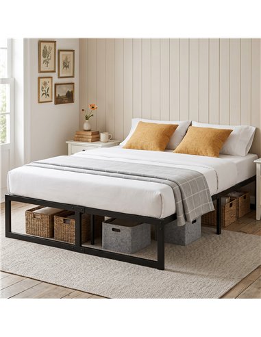 HOMCOM 4ft6 Double Bed Frame with Underbed Storage and Steel Slat Support, 32.5 cm Height, Noise-Free, Black