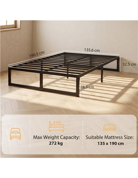 HOMCOM 4ft6 Double Bed Frame with Underbed Storage and Steel Slat Support, 32.5 cm Height, Noise-Free, Black - pic 207452 | FastDaddyshop