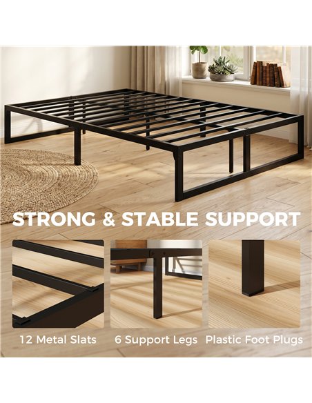 HOMCOM 4ft6 Double Bed Frame with Underbed Storage and Steel Slat Support, 32.5 cm Height, Noise-Free, Black - pic 207453 | FastDaddyshop