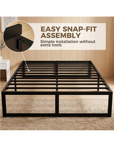 HOMCOM 4ft6 Double Bed Frame with Underbed Storage and Steel Slat Support, 32.5 cm Height, Noise-Free, Black