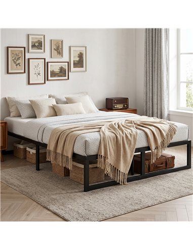 HOMCOM 4ft6 Double Bed Frame with Underbed Storage and Steel Slat Support, 32.5 cm Height, Noise-Free, Black