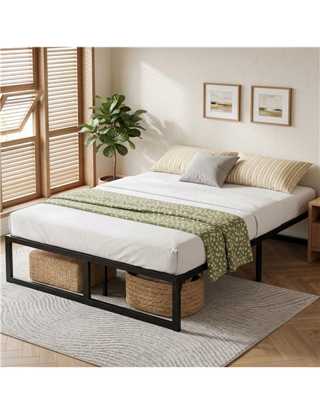 HOMCOM 4ft6 Double Bed Frame with Underbed Storage and Steel Slat Support, 32.5 cm Height, Noise-Free, Black - pic 207458 | FastDaddyshop