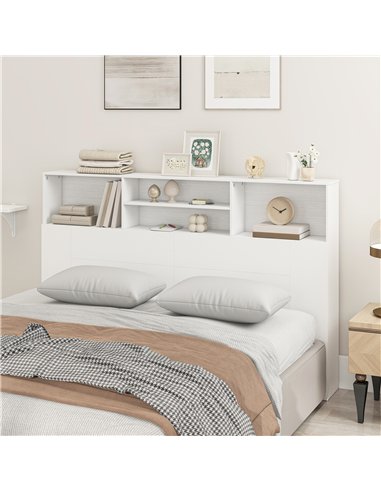 HOMCOM King-Size Headboard with Storage, Freestanding Bed Headboard with 4 Open Compartments for Bedroom, White