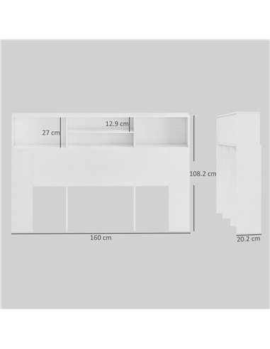 HOMCOM King-Size Headboard with Storage, Freestanding Bed Headboard with 4 Open Compartments for Bedroom, White