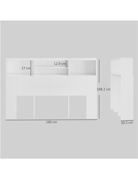 HOMCOM King-Size Headboard with Storage, Freestanding Bed Headboard with 4 Open Compartments for Bedroom, White - pic 207461 | FastDaddyshop