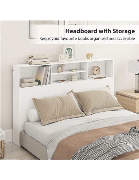 HOMCOM King-Size Headboard with Storage, Freestanding Bed Headboard with 4 Open Compartments for Bedroom, White - pic 207462 | FastDaddyshop