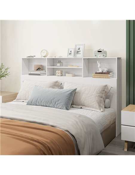 HOMCOM King-Size Headboard with Storage, Freestanding Bed Headboard with 4 Open Compartments for Bedroom, White - pic 207465 | FastDaddyshop