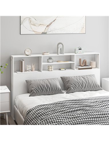 HOMCOM King-Size Headboard with Storage, Freestanding Bed Headboard with 4 Open Compartments for Bedroom, White