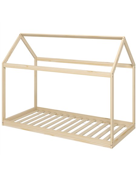 HOMCOM Single Bed Frame, House Scandinavian Wooden Bed Frame for 90W x 190Dcm Mattress, Pine Wood Bed Base, Natural Wood Finish - pic 207468 | FastDaddyshop