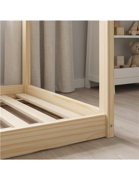 HOMCOM Single Bed Frame, House Scandinavian Wooden Bed Frame for 90W x 190Dcm Mattress, Pine Wood Bed Base, Natural Wood Finish - pic 207476 | FastDaddyshop