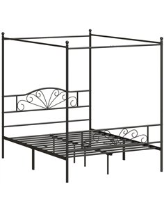 HOMCOM Canopy Bed Frame King Size, Metal Platform Bed Frame with Headboard and Footboard, Underbed Storage, Black