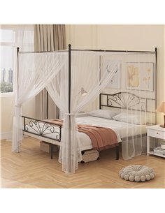HOMCOM Canopy Bed Frame King Size, Metal Platform Bed Frame with Headboard and Footboard, Underbed Storage, Black 2