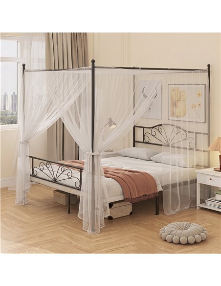 HOMCOM Canopy Bed Frame King Size, Metal Platform Bed Frame with Headboard and Footboard, Underbed Storage, Black - pic 207478 | FastDaddyshop