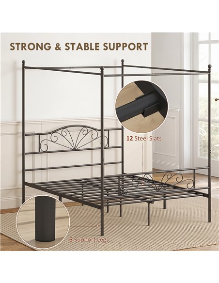 HOMCOM Canopy Bed Frame King Size, Metal Platform Bed Frame with Headboard and Footboard, Underbed Storage, Black - pic 207482 | FastDaddyshop