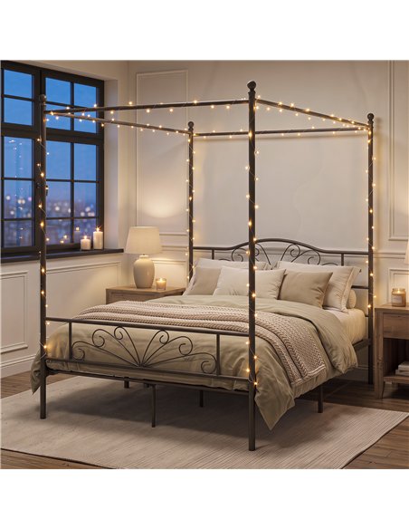 HOMCOM Canopy Bed Frame King Size, Metal Platform Bed Frame with Headboard and Footboard, Underbed Storage, Black - pic 207485 | FastDaddyshop
