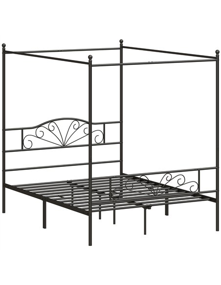HOMCOM Canopy Bed Frame Double Size, Metal Platform Bed Frame with Headboard and Footboard, Underbed Storage, Black - pic 207486 | FastDaddyshop