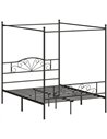 HOMCOM Canopy Bed Frame Double Size, Metal Platform Bed Frame with Headboard and Footboard, Underbed Storage, Black