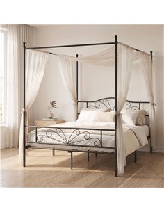HOMCOM Canopy Bed Frame Double Size, Metal Platform Bed Frame with Headboard and Footboard, Underbed Storage, Black 2
