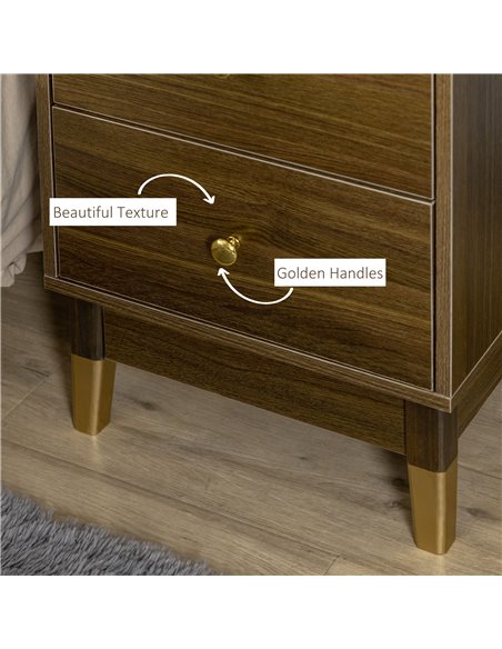 HOMCOM Modern Bedside Table, Bedside Cabinet with 2 Drawers, Storage Organiser for Bedroom, Living Room, Brown and Gold - pic 20749 | FastDaddyshop