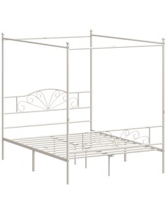 HOMCOM Canopy Bed Frame King Size, Metal Platform Bed Frame with Headboard and Footboard, Underbed Storage, White