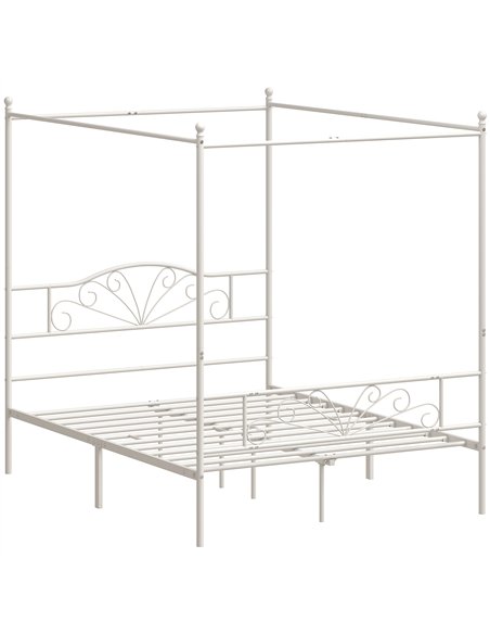 HOMCOM Canopy Bed Frame King Size, Metal Platform Bed Frame with Headboard and Footboard, Underbed Storage, White - pic 207495 | FastDaddyshop