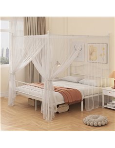 HOMCOM Canopy Bed Frame King Size, Metal Platform Bed Frame with Headboard and Footboard, Underbed Storage, White 2