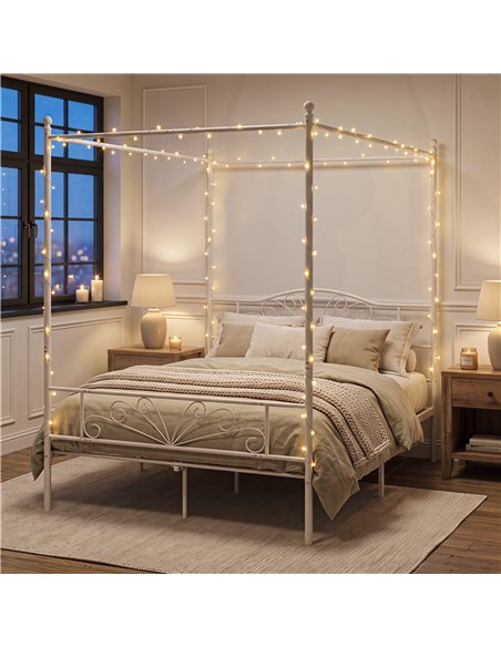 HOMCOM Canopy Bed Frame King Size, Metal Platform Bed Frame with Headboard and Footboard, Underbed Storage, White - pic 207503 | FastDaddyshop