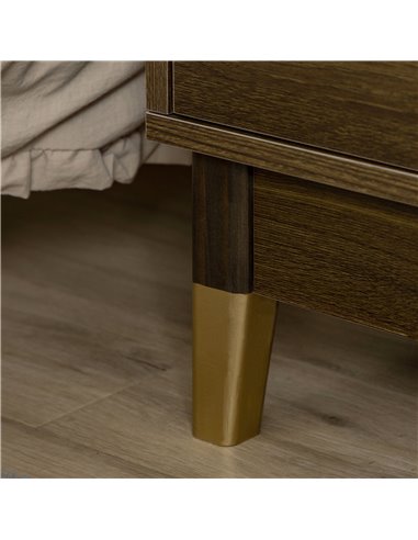 HOMCOM Modern Bedside Table, Bedside Cabinet with 2 Drawers, Storage Organiser for Bedroom, Living Room, Brown and Gold