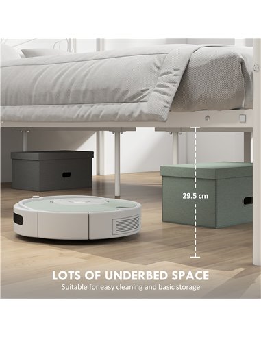 HOMCOM Canopy Bed Frame Double Size, Metal Platform Bed Frame with Headboard and Footboard, Underbed Storage, White