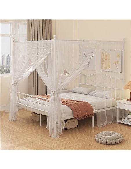 HOMCOM Canopy Bed Frame Double Size, Metal Platform Bed Frame with Headboard and Footboard, Underbed Storage, White - pic 207511 | FastDaddyshop