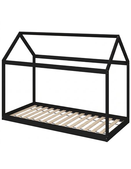 HOMCOM Single Bed Frame, House-Scandinavian-Style Wooden Bed Frame for 90W x 190D cm Mattress, Black - pic 207513 | FastDaddyshop