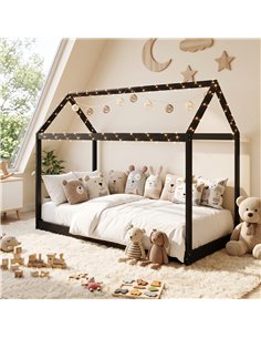 HOMCOM Single Bed Frame, House-Scandinavian-Style Wooden Bed Frame for 90W x 190D cm Mattress, Black 2