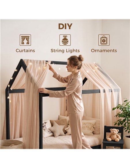 HOMCOM Single Bed Frame, House-Scandinavian-Style Wooden Bed Frame for 90W x 190D cm Mattress, Black - pic 207517 | FastDaddyshop