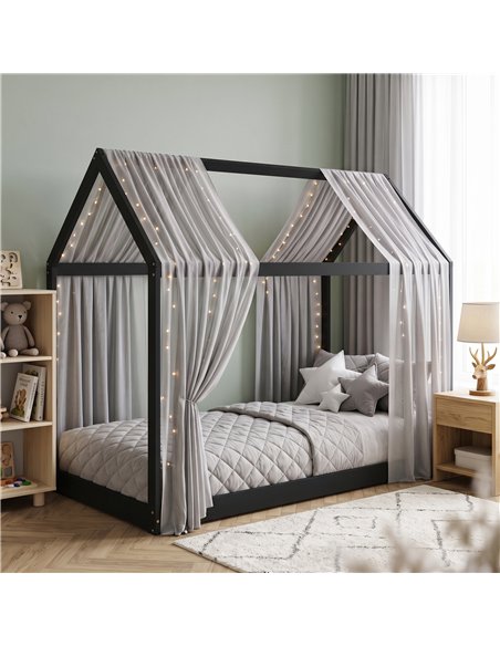 HOMCOM Single Bed Frame, House-Scandinavian-Style Wooden Bed Frame for 90W x 190D cm Mattress, Black - pic 207520 | FastDaddyshop