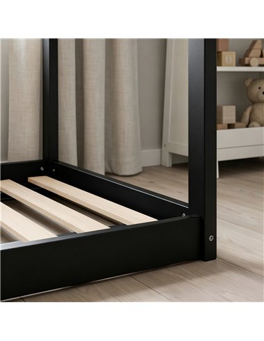 HOMCOM Single Bed Frame, House-Scandinavian-Style Wooden Bed Frame for 90W x 190D cm Mattress, Black