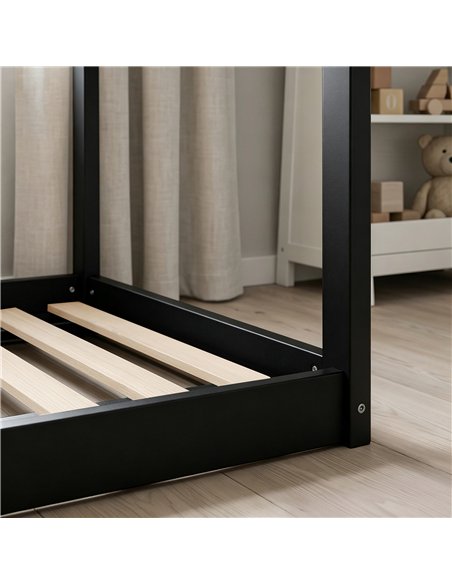 HOMCOM Single Bed Frame, House-Scandinavian-Style Wooden Bed Frame for 90W x 190D cm Mattress, Black - pic 207521 | FastDaddyshop