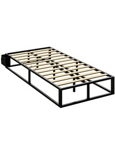 HOMCOM 12 Slats Metal Platform Bed Frame, 3ft Single Bed Frame with Storage Bag and Anti-Slip Pads, Black