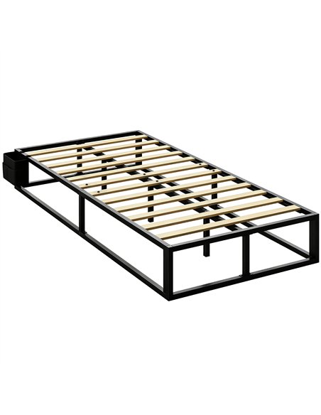 HOMCOM 12 Slats Metal Platform Bed Frame, 3ft Single Bed Frame with Storage Bag and Anti-Slip Pads, Black - pic 207522 | FastDaddyshop
